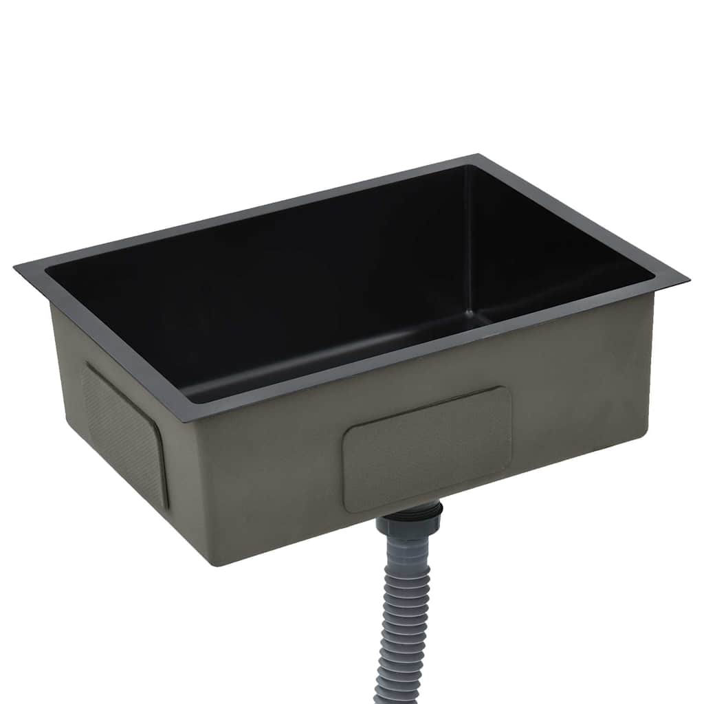 vidaXL Handgefertigte Küchenspüle Schwarz Edelstahl - Image 4