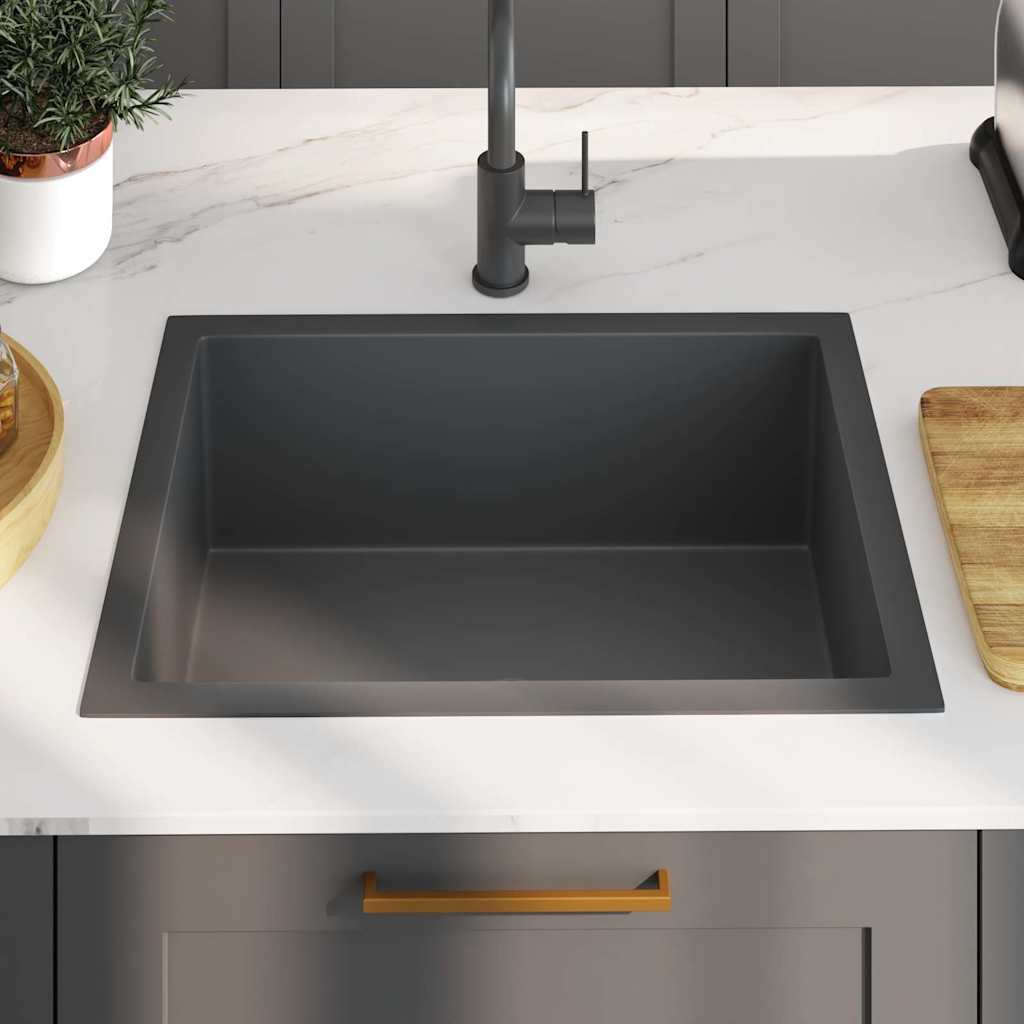 vidaXL Handgefertigte Küchenspüle Schwarz Edelstahl - Image 3