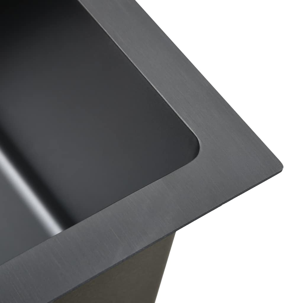 vidaXL Handgefertigte Küchenspüle Schwarz Edelstahl - Image 6