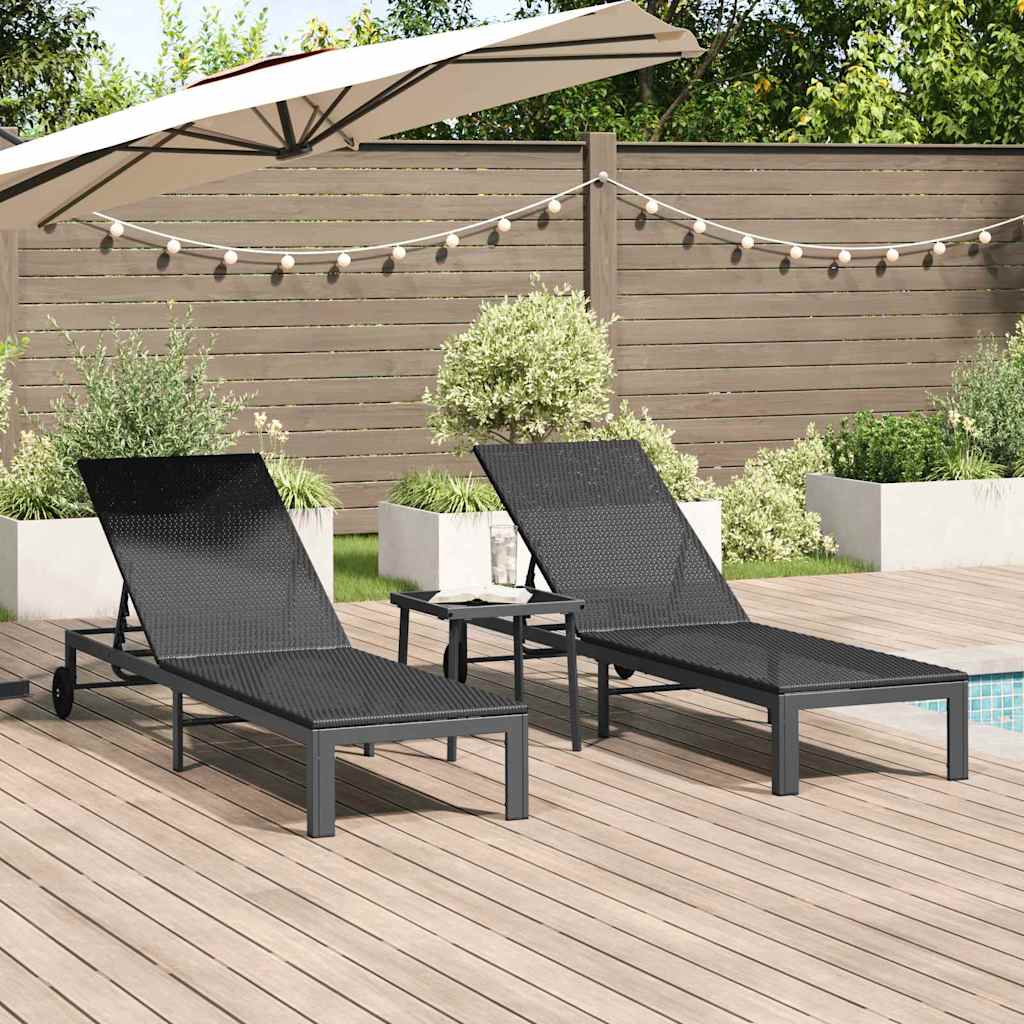 vidaXL Sonnenliege mit Kissen 2-Person 3 pcs Schwarz Poly-Rattan