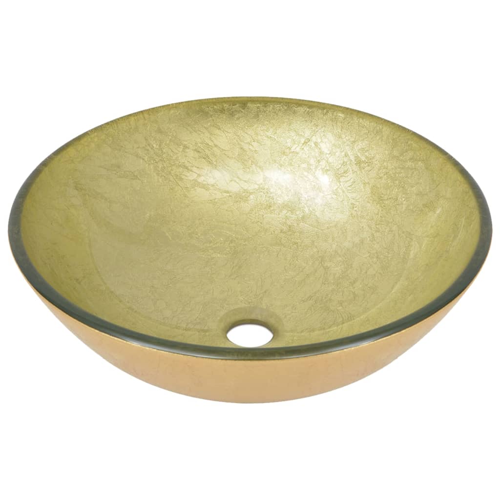 vidaXL Badezimmer Waschbecken mit Wasserhahn und Ablaufgarnitur Gold - Image 6