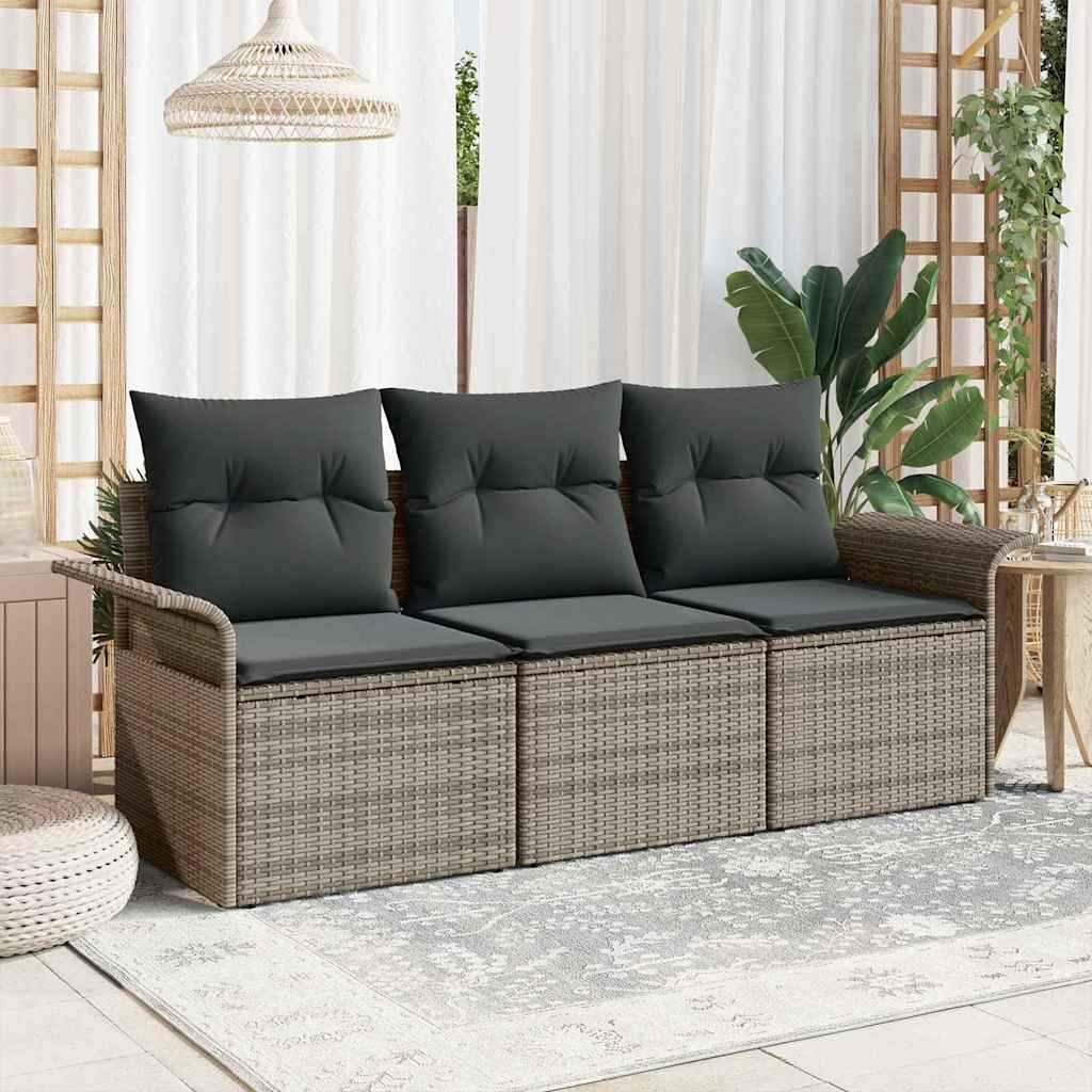 vidaXL Sofa Set mit Kissen 3 pcs Grau Poly-Rattan