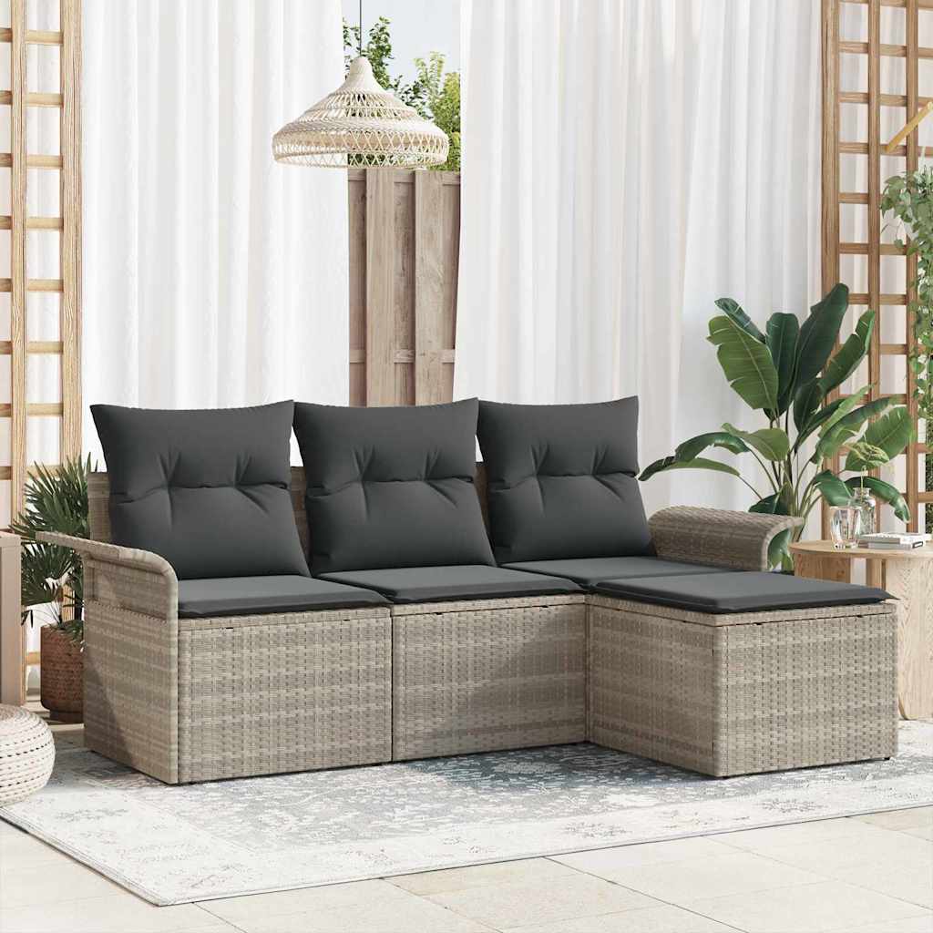 vidaXL Sofa Set mit Kissen 4 pcs Grau Poly-Rattan