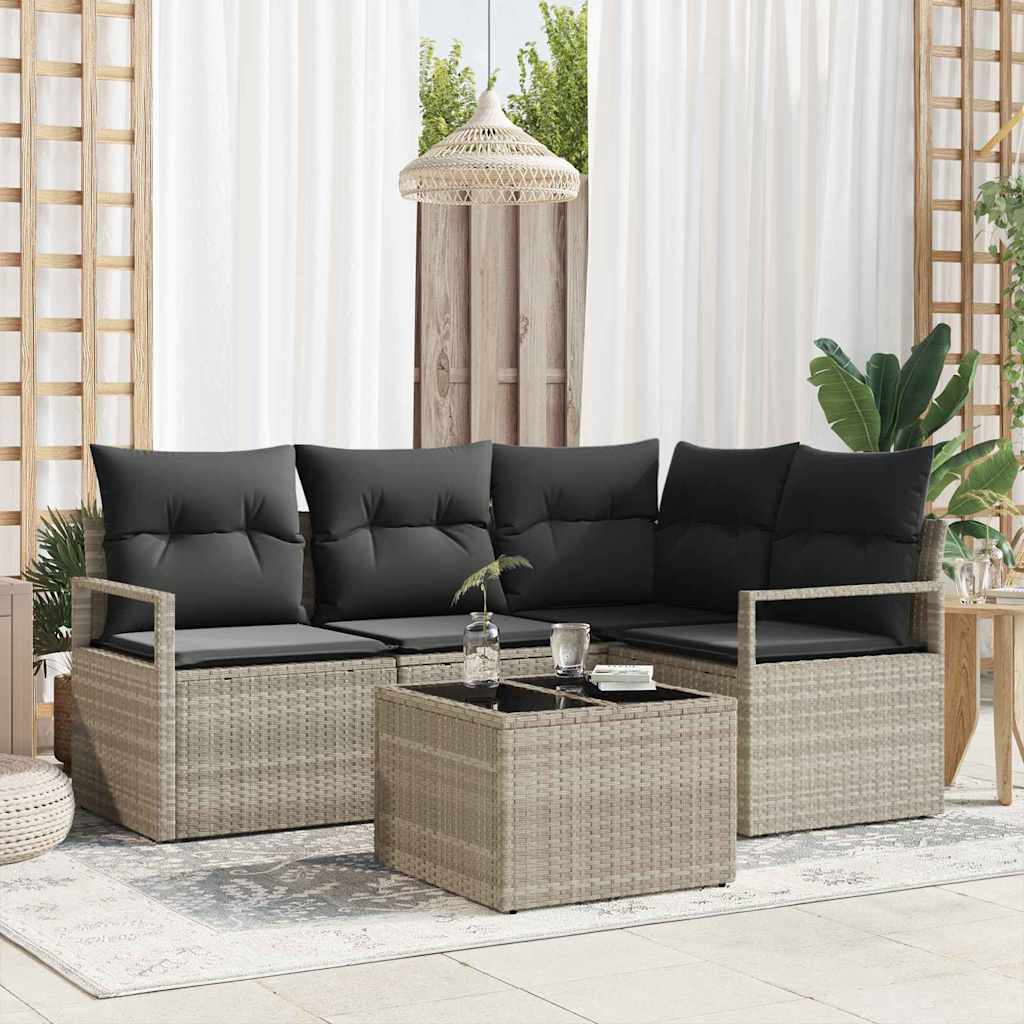 vidaXL Sofa Set 5 pcs Hellgrau Poly-Rattan