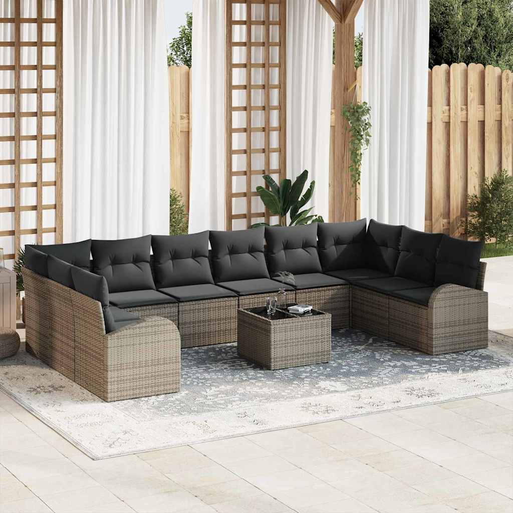 vidaXL Sofa Set mit Kissen 11 pcs Grau Polyrattan