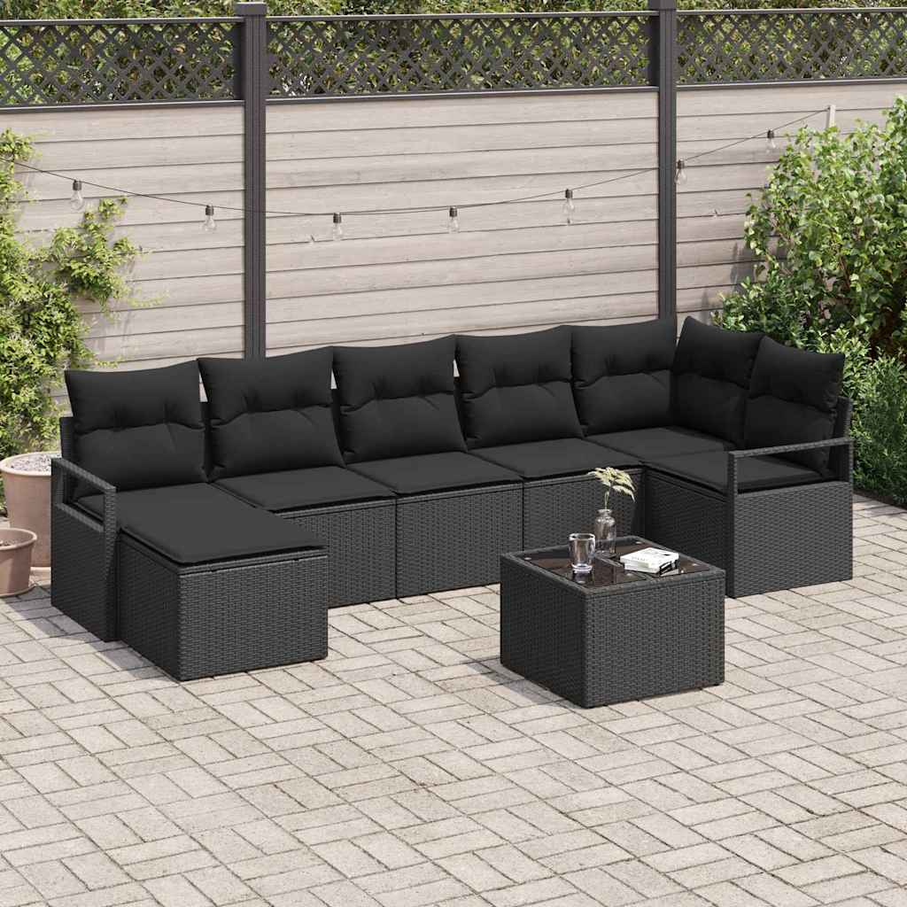 vidaXL Sofa Set mit Kissen 8 pcs Schwarz Poly Rattan