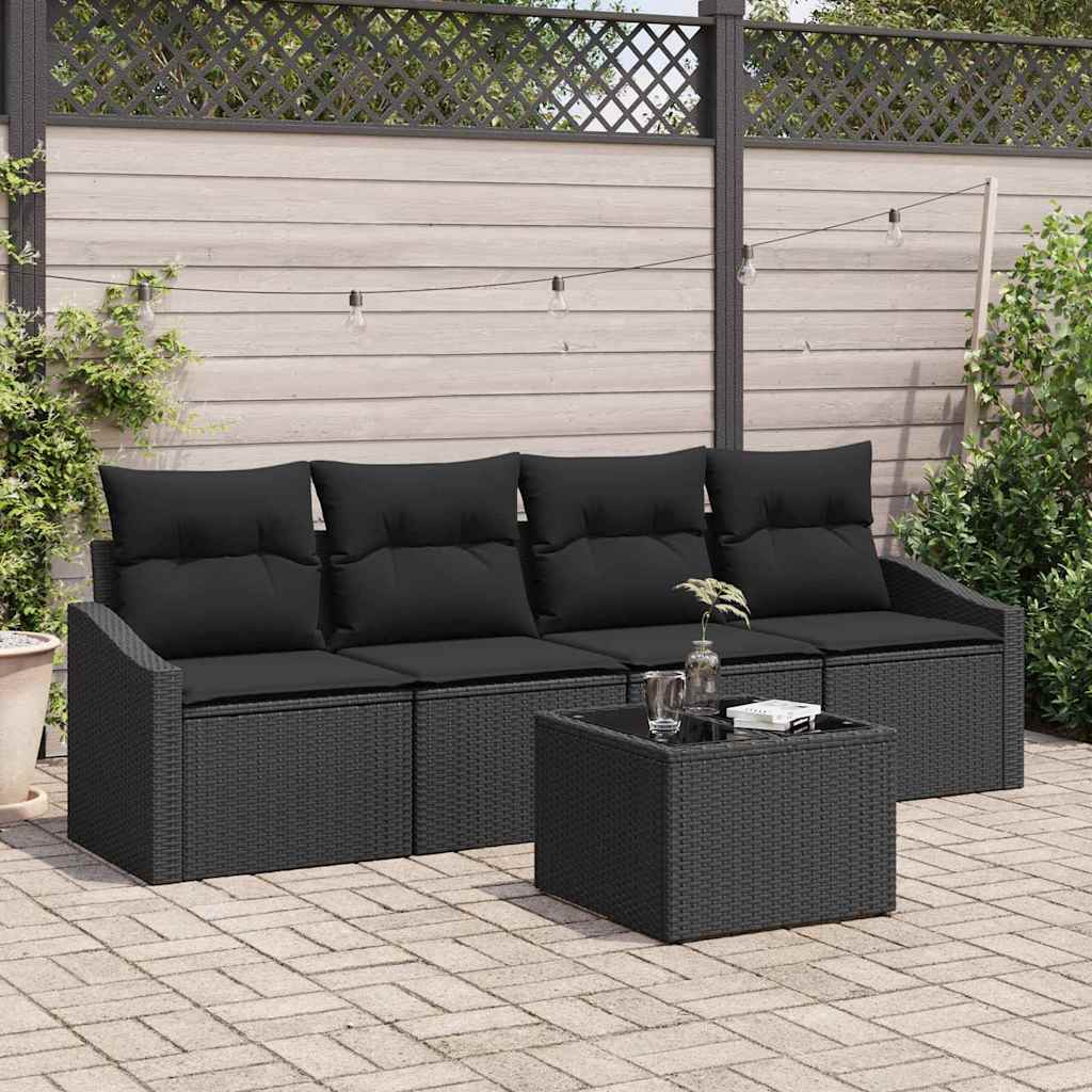 vidaXL Sofa Set mit Kissen mit Kissen 5 pcs Schwarz Poly Rattan