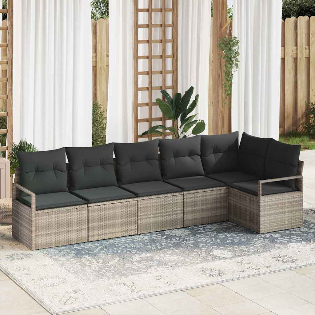 vidaXL Sofa Set mit Kissen 6 pcs Hellgrau Poly Rattan