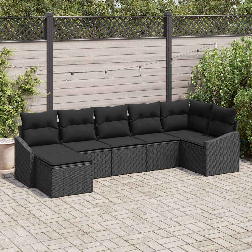 vidaXL Sofa Set mit Kissen 7 pcs Schwarz Poly Rattan