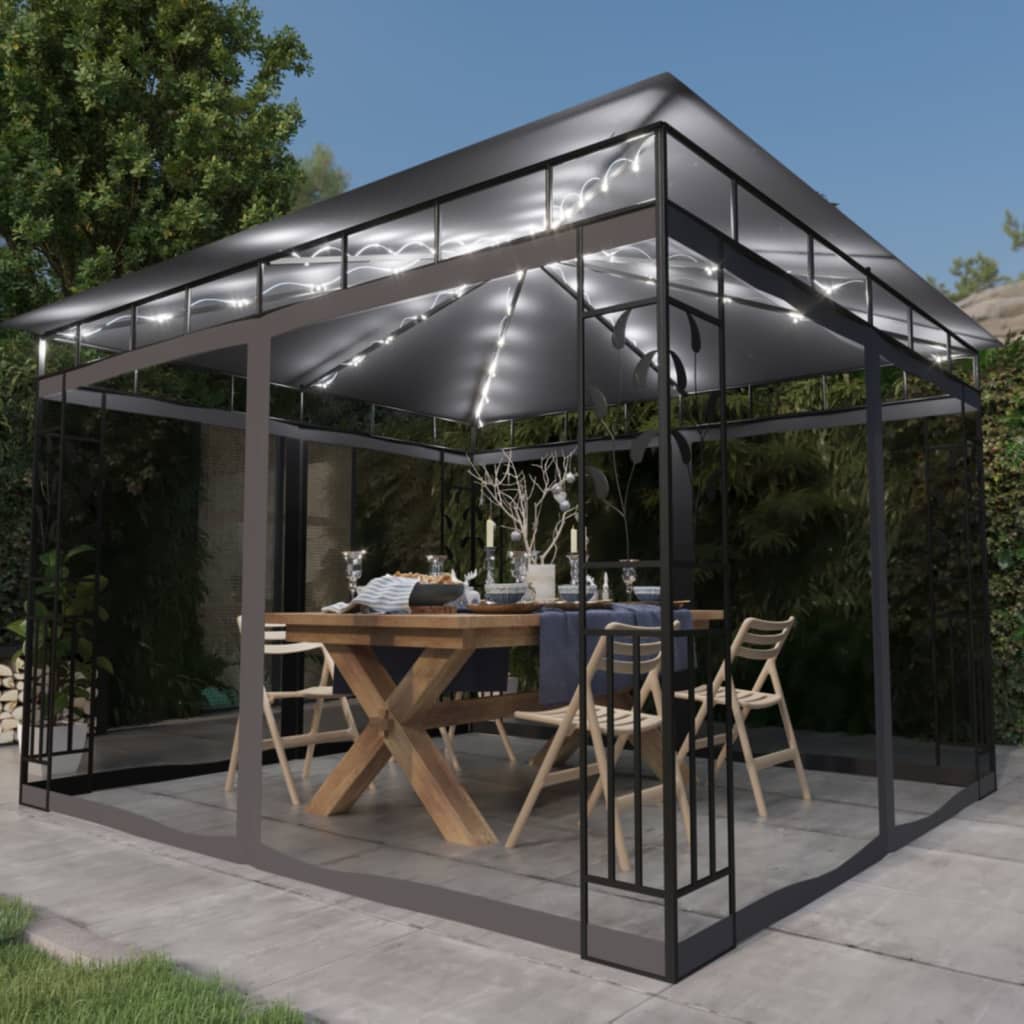 vidaXL Pavillon mit Moskitonetz & LED-Lichterkette 3x3x2,73m Anthrazit