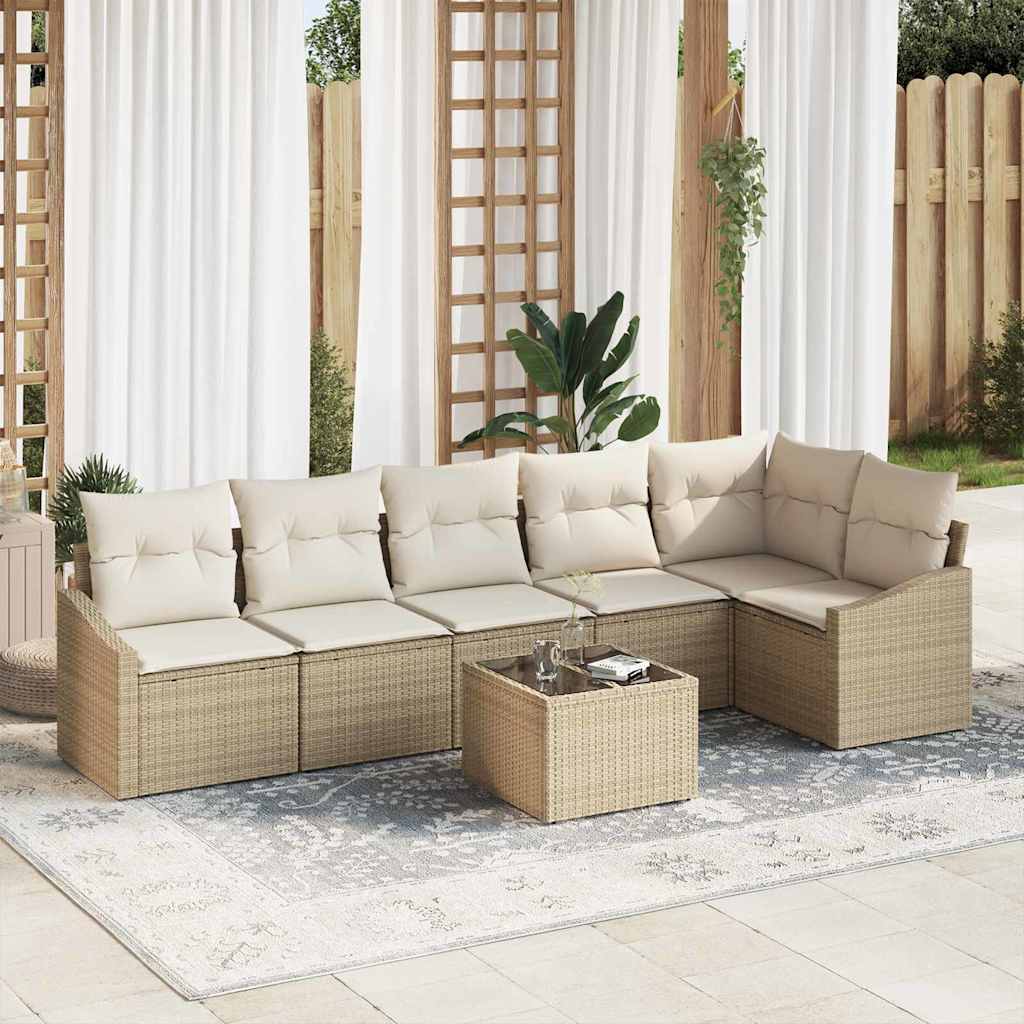 vidaXL Sofa Set mit Kissen 7 pcs Beige Poly Rattan