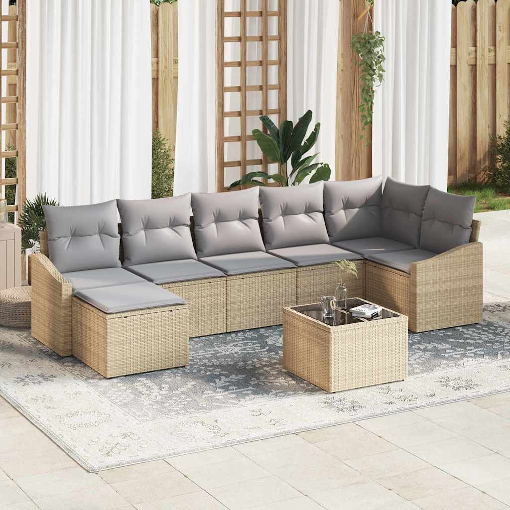 vidaXL Sofa Set mit Kissen 8 pcs Beige Poly Rattan