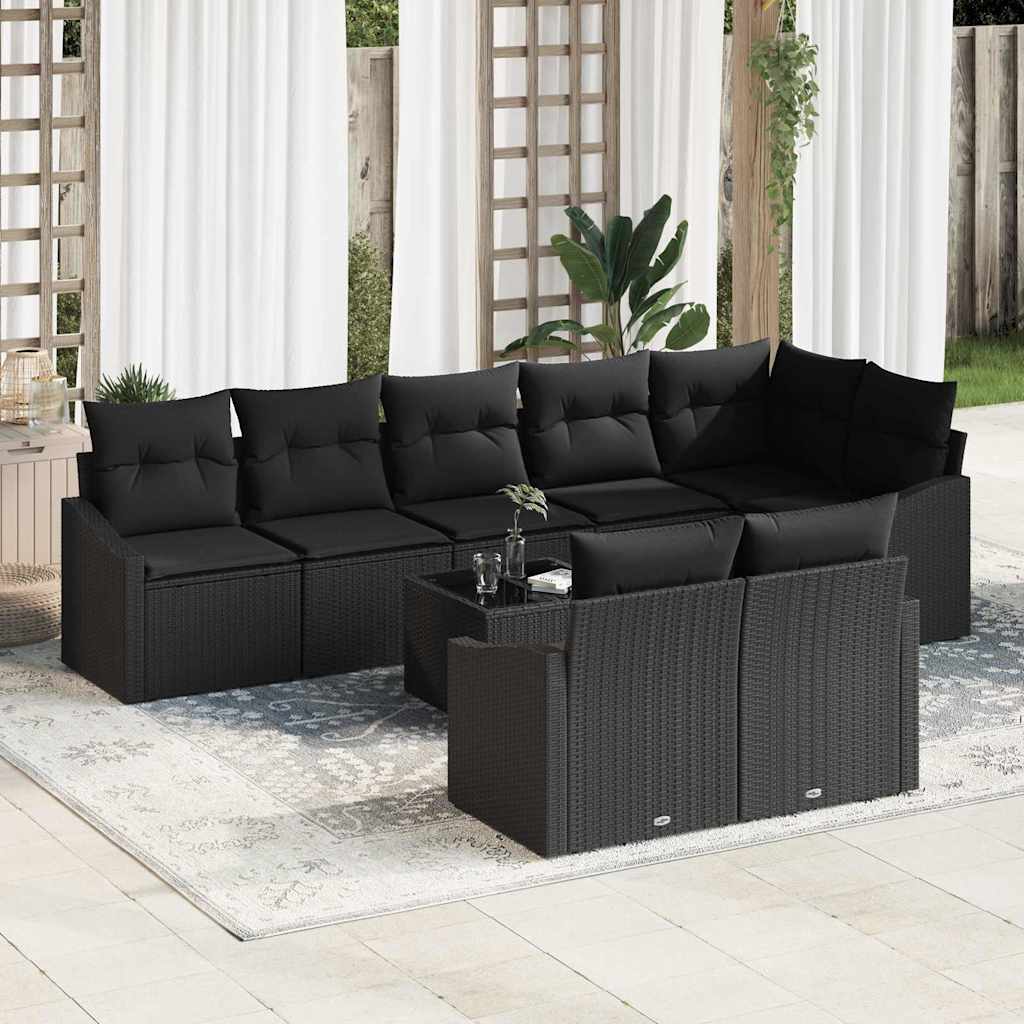 vidaXL Sofa Set mit Kissen 9 pcs Schwarz Poly-Rattan