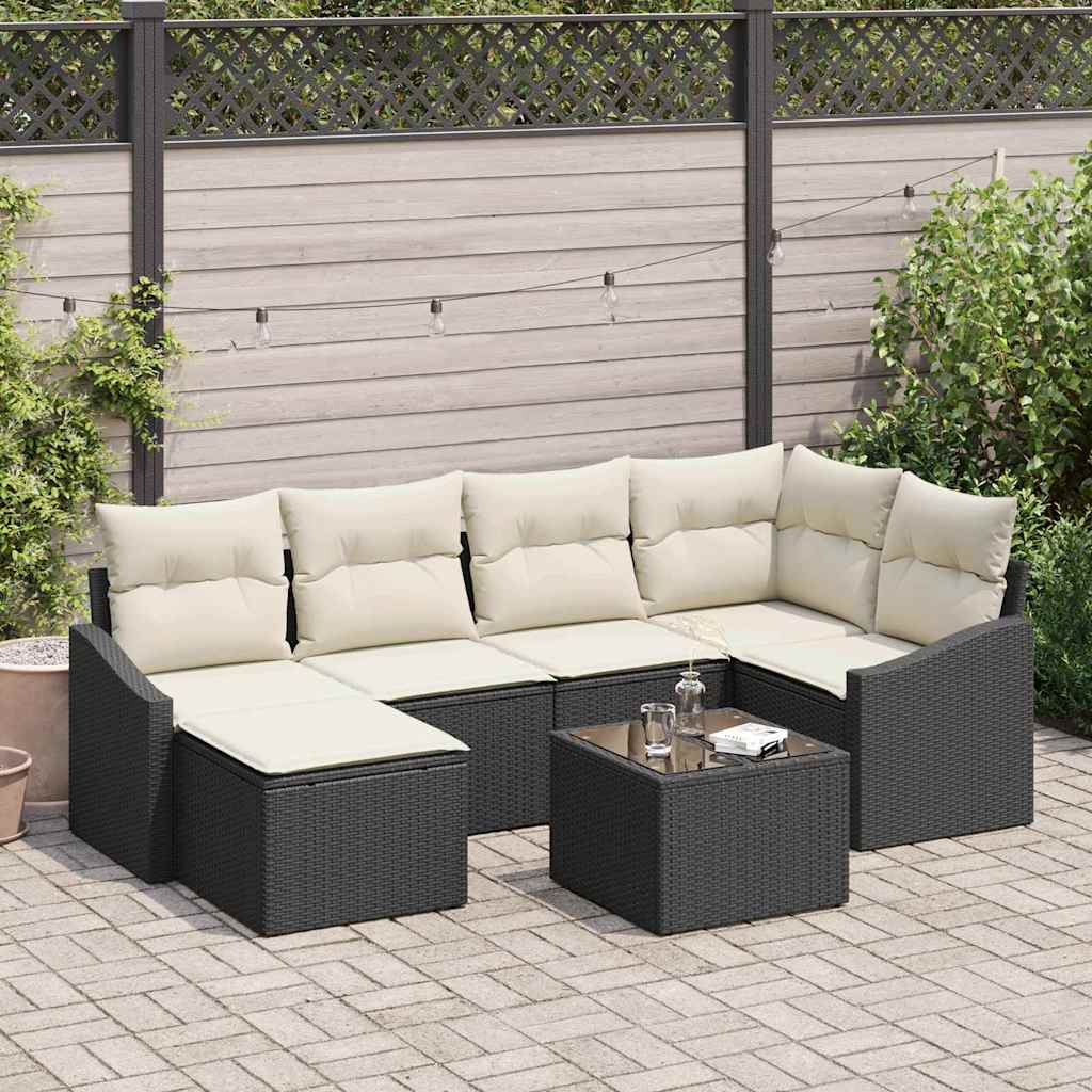vidaXL Sofa Set mit Kissen 7 pcs Schwarz Poly Rattan