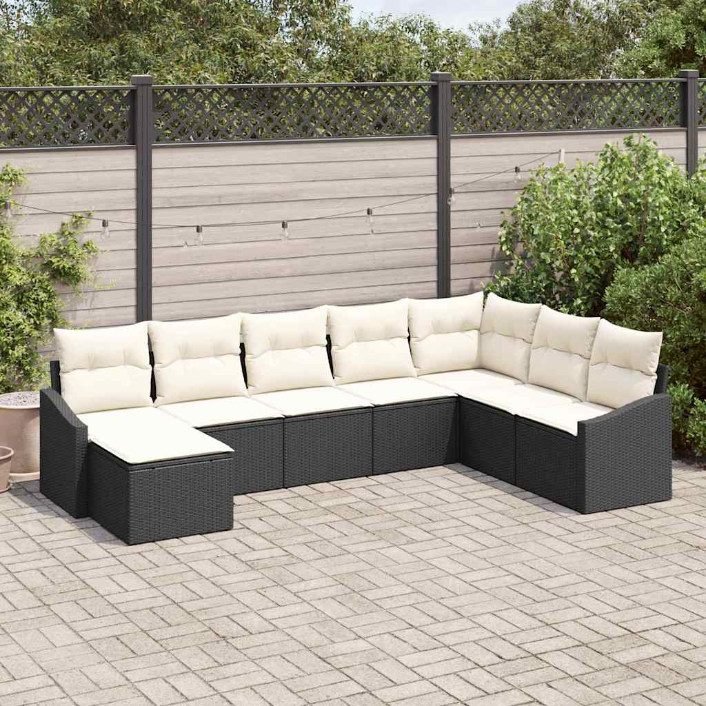 vidaXL Sofa Set mit Kissen 8 pcs Schwarz Poly-Rattan