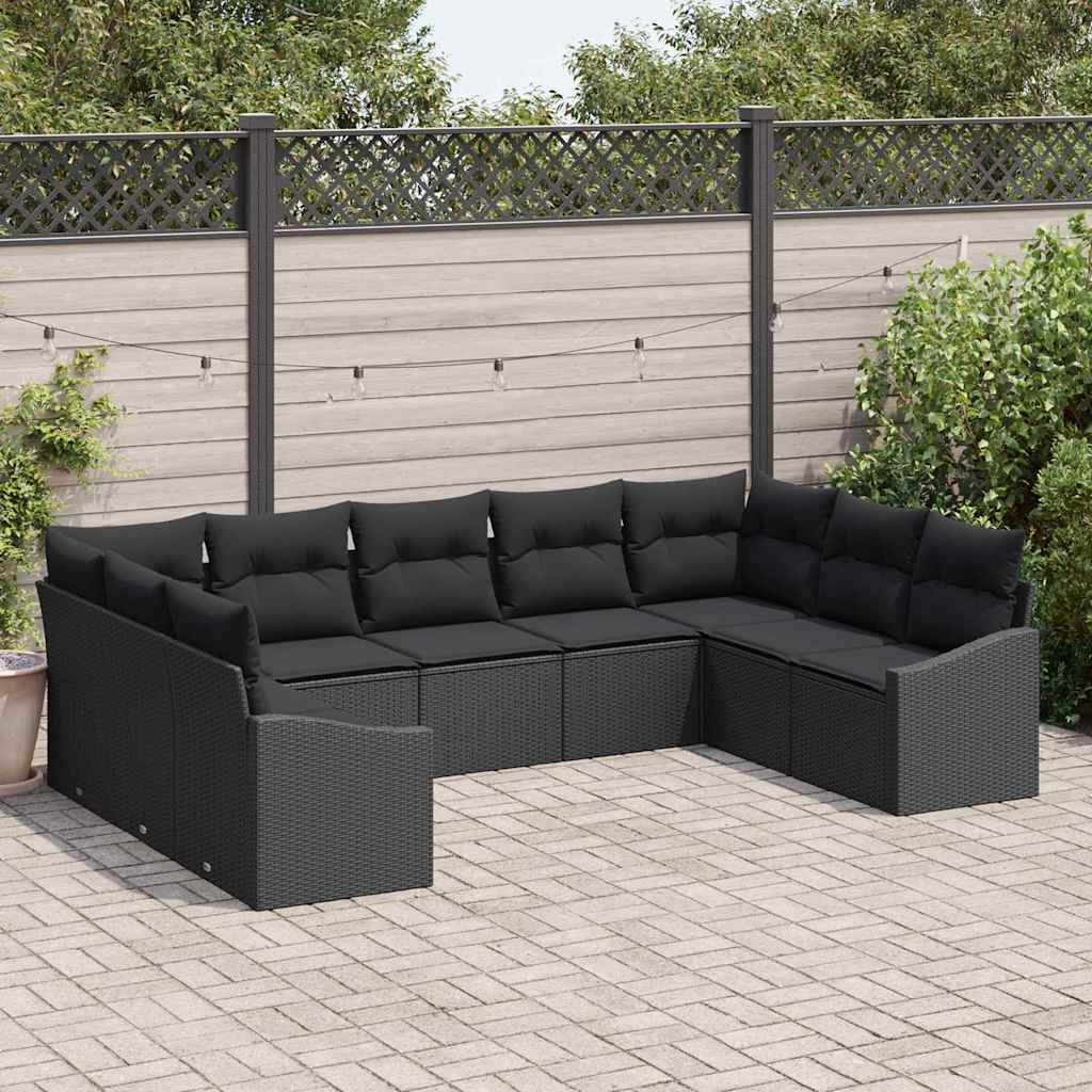 vidaXL Sofa Set mit Kissen 9 pcs Schwarz Poly Rattan