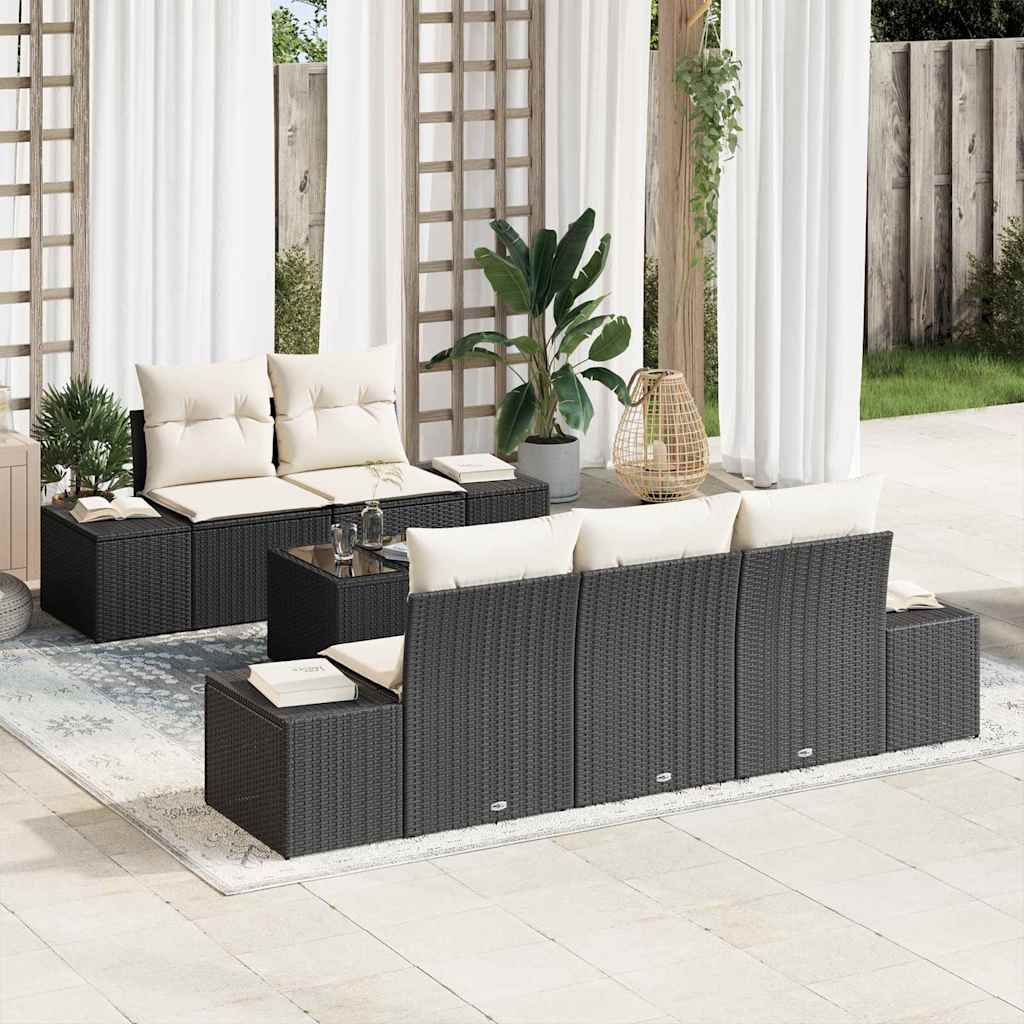 vidaXL Sofa Set mit Kissen Schwarz Poly Rattan