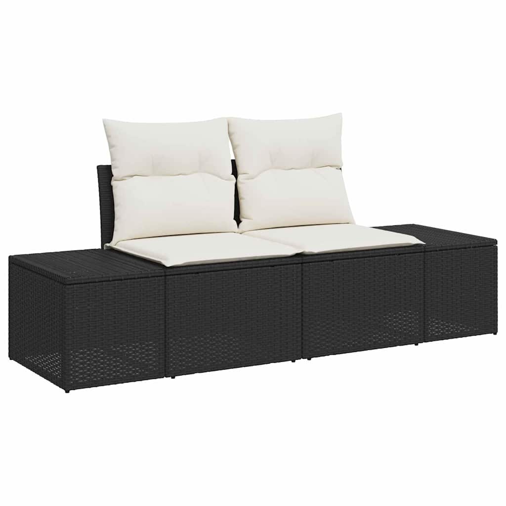 vidaXL Sofa Set mit Kissen Schwarz Poly Rattan - Image 4