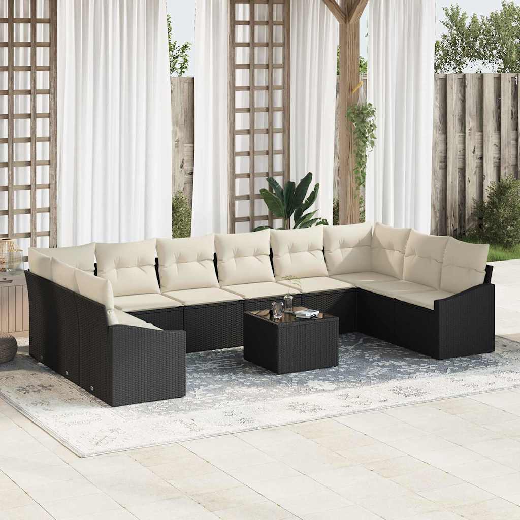 vidaXL Sofa Set mit Kissen 11 pcs Schwarz Poly Rattan