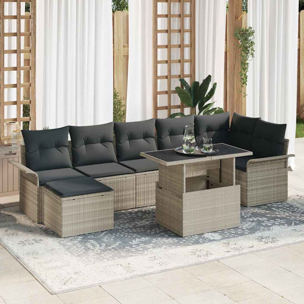 vidaXL Sofa Set mit Kissen 8 pcs Hellgrau Poly-Rattan