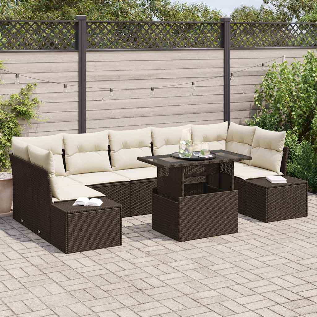 vidaXL Sofa Set mit Kissen 8 pcs Braun und Creme Poly-Rattan