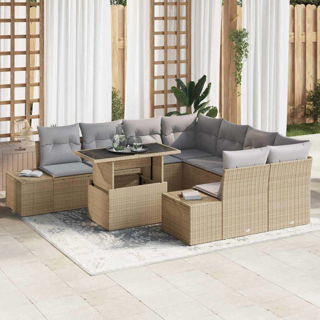 vidaXL Sofa Set mit Kissen 9 pcs Beige und Hellgrau Poly-Rattan