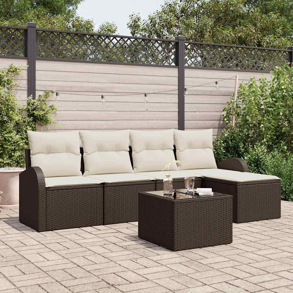 vidaXL Sofa Set mit Kissen 6 pcs Braun und Weiß Poly-Rattan