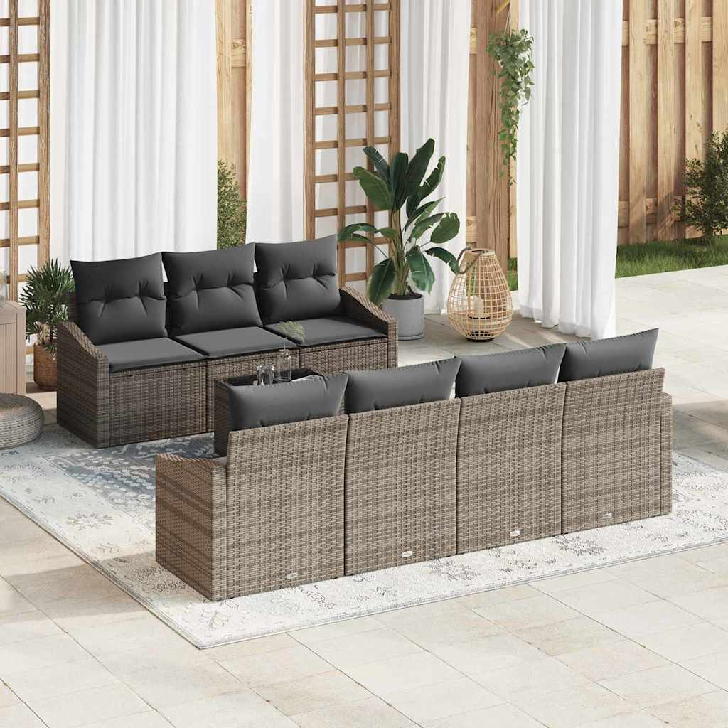 vidaXL Sofa Set mit Kissen mit Speicher 8 pcs Grau Poly-Rattan