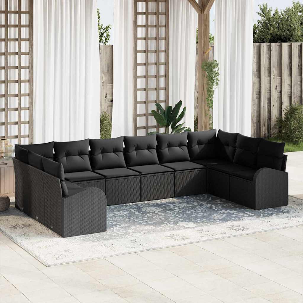 vidaXL Sofa Set mit Kissen mit Speicher 10 pcs Schwarz Poly-Rattan