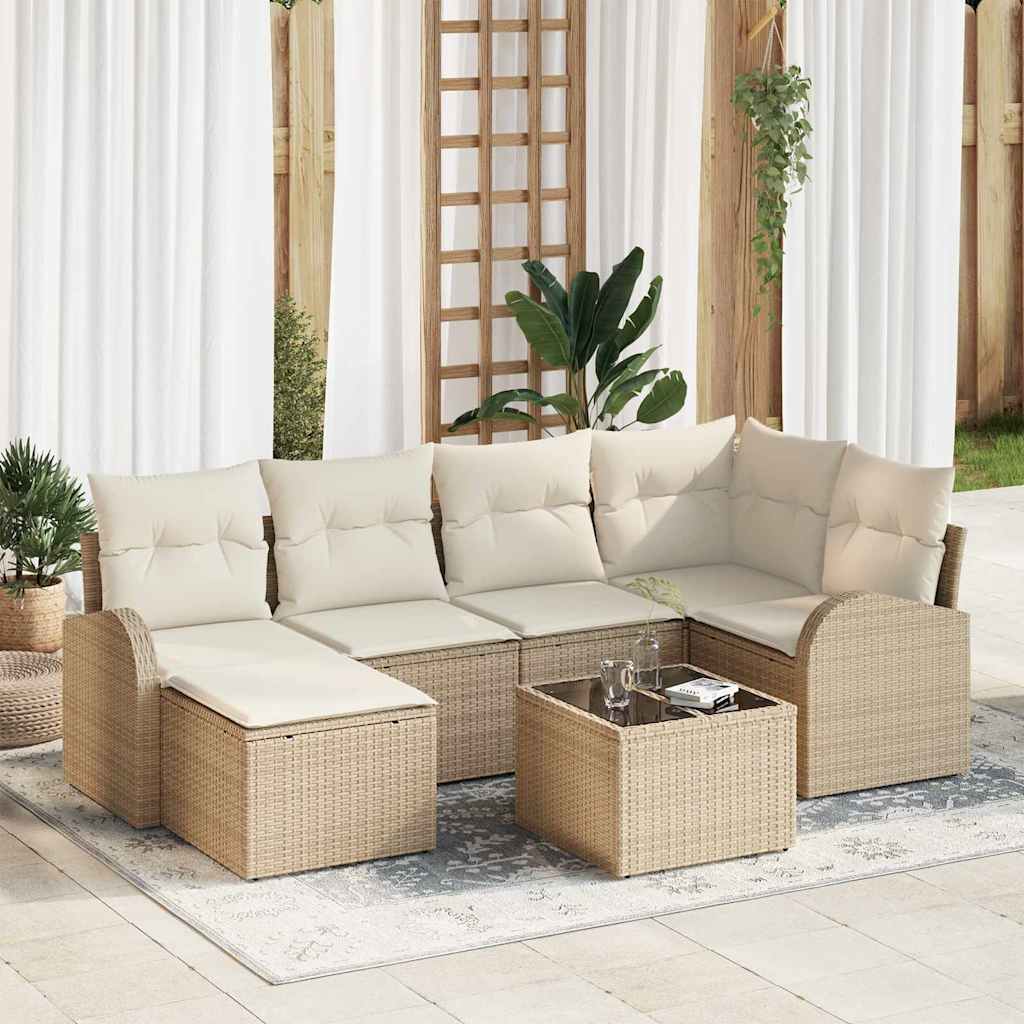 vidaXL Sofa Set mit Kissen 7 pcs Beige und Weiß Poly-Rattan