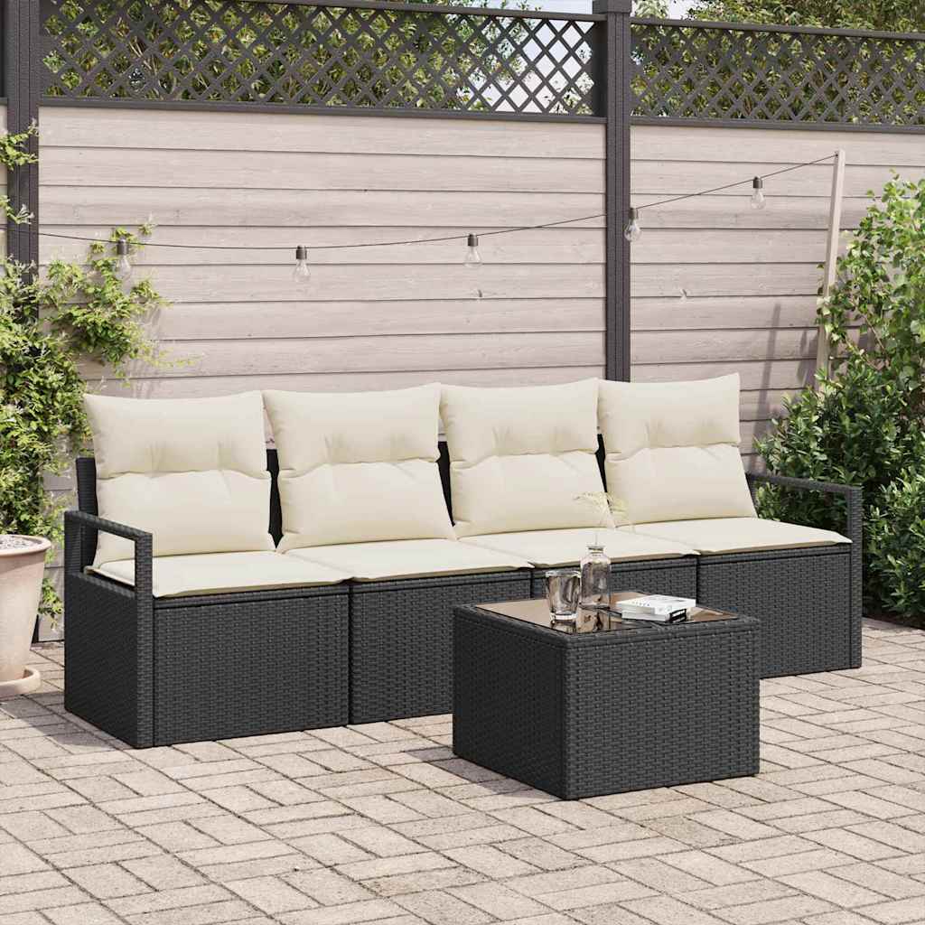 vidaXL Sofa Set mit Kissen 5 pcs Schwarz und Creme Poly-Rattan