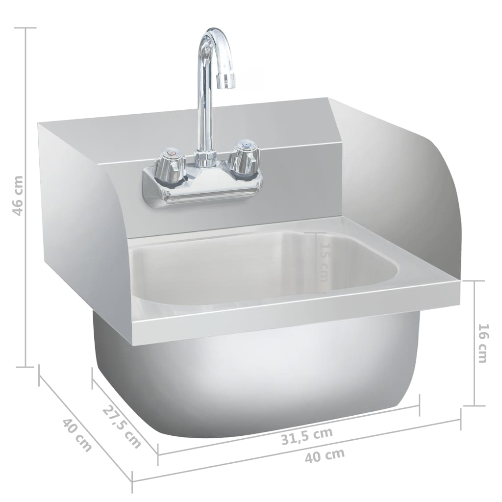 vidaXL Gastro-Handwaschbecken mit Wasserhahn Edelstahl - Image 5