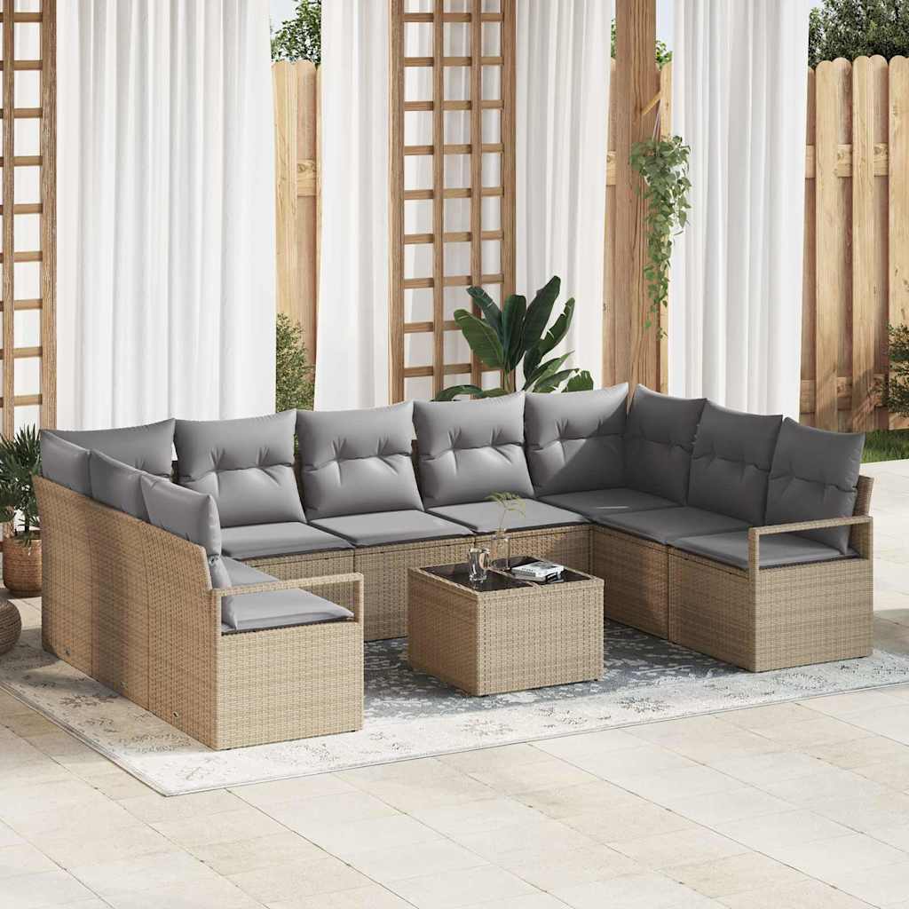 vidaXL Sofa Set mit Kissen 10 pcs Beige und Hellgrau Poly-Rattan
