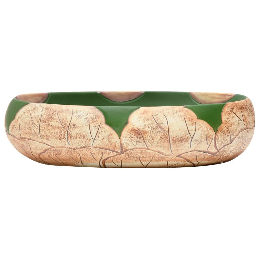 vidaXL Aufsatzwaschbecken Grün und Braun Oval 59x40x15 cm Keramik - Image 3
