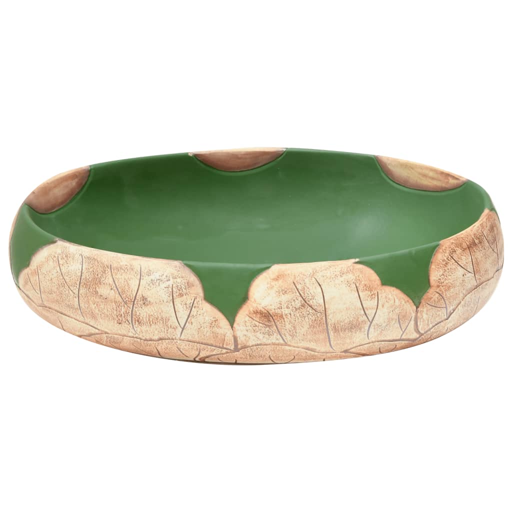 vidaXL Aufsatzwaschbecken Grün und Braun Oval 59x40x15 cm Keramik - Image 4