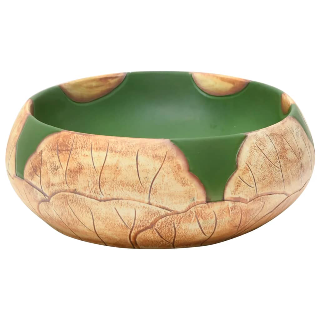 vidaXL Aufsatzwaschbecken Grün und Braun Oval 59x40x15 cm Keramik - Image 5