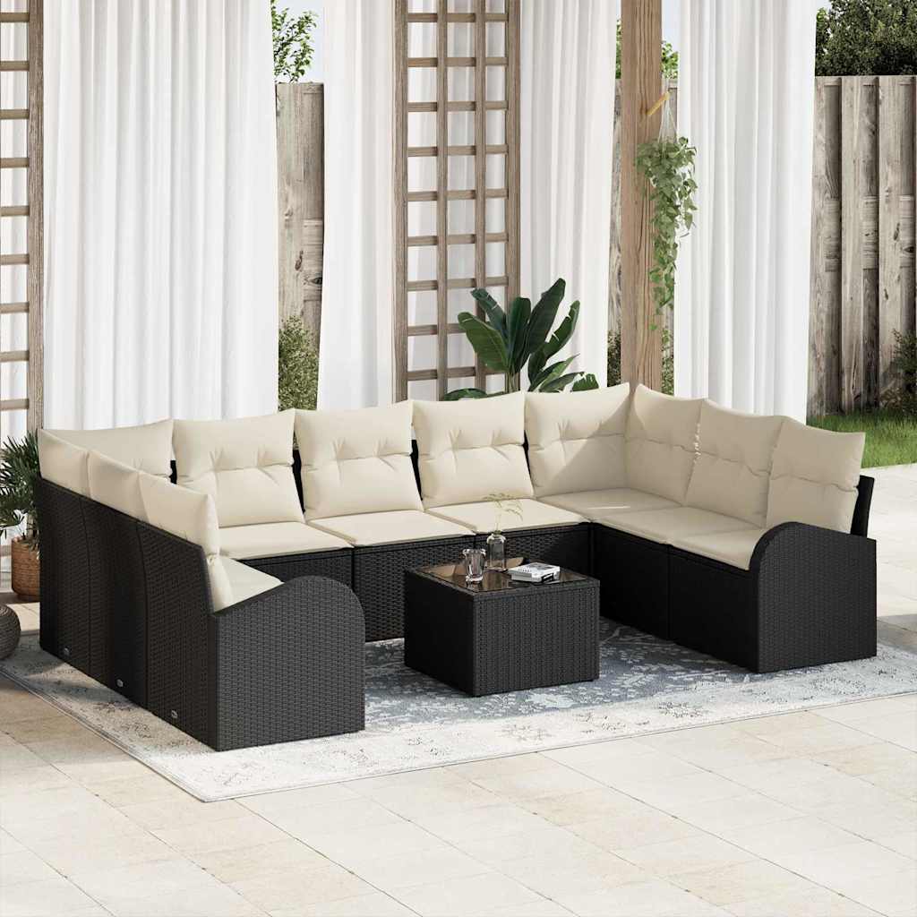vidaXL Sofa Set mit Kissen 10 pcs Schwarz und Weiß Poly-Rattan