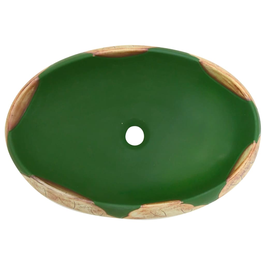 vidaXL Aufsatzwaschbecken Grün und Braun Oval 59x40x15 cm Keramik - Image 6