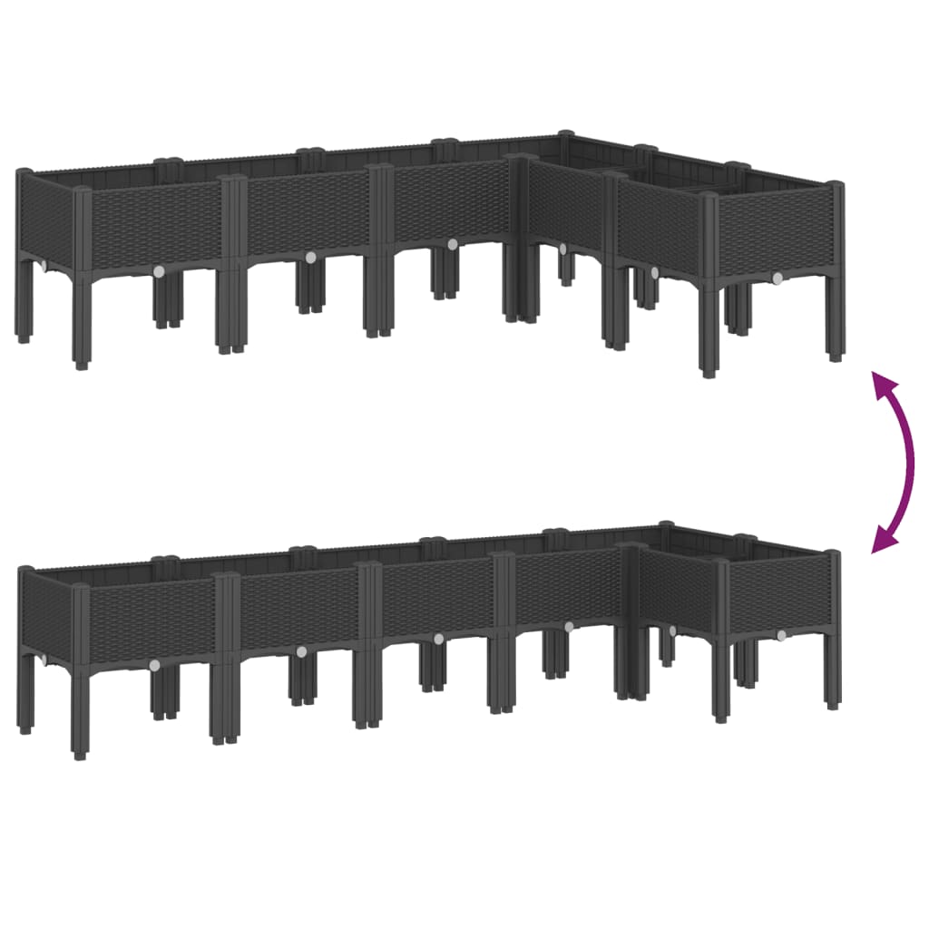 vidaXL Pflanzkasten mit Beinen Schwarz 160x120x42 cm PP - Image 6