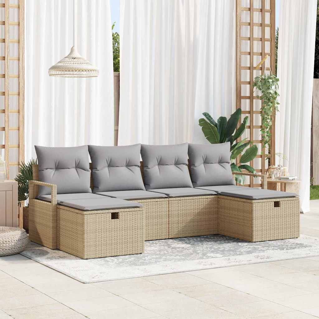 vidaXL Sofa Set mit Kissen 6 pcs Beige und Hellgrau Poly-Rattan