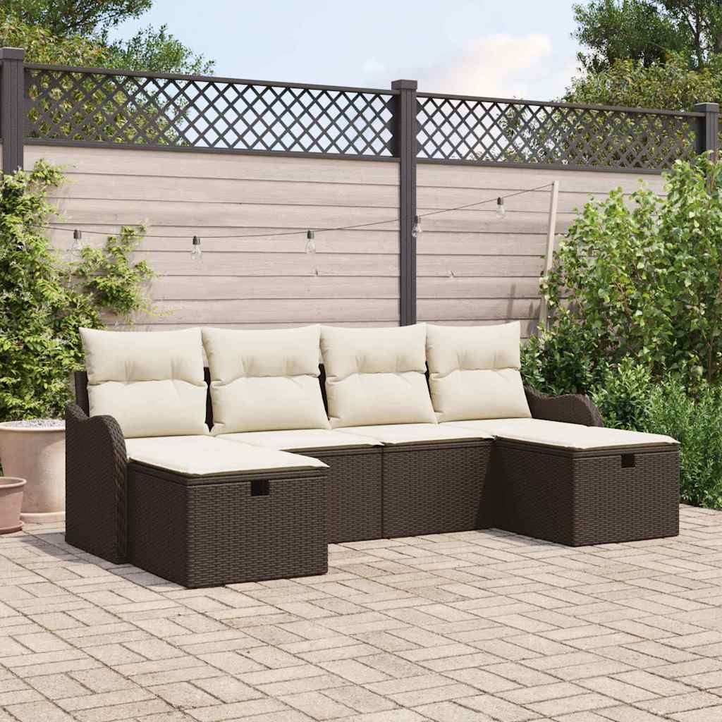 vidaXL Sofa Set mit Kissen 6 pcs Braun und Creme Poly-Rattan