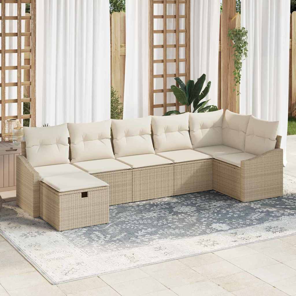 vidaXL Sofa Set mit Kissen mit Speicher Beige Poly-Rattan