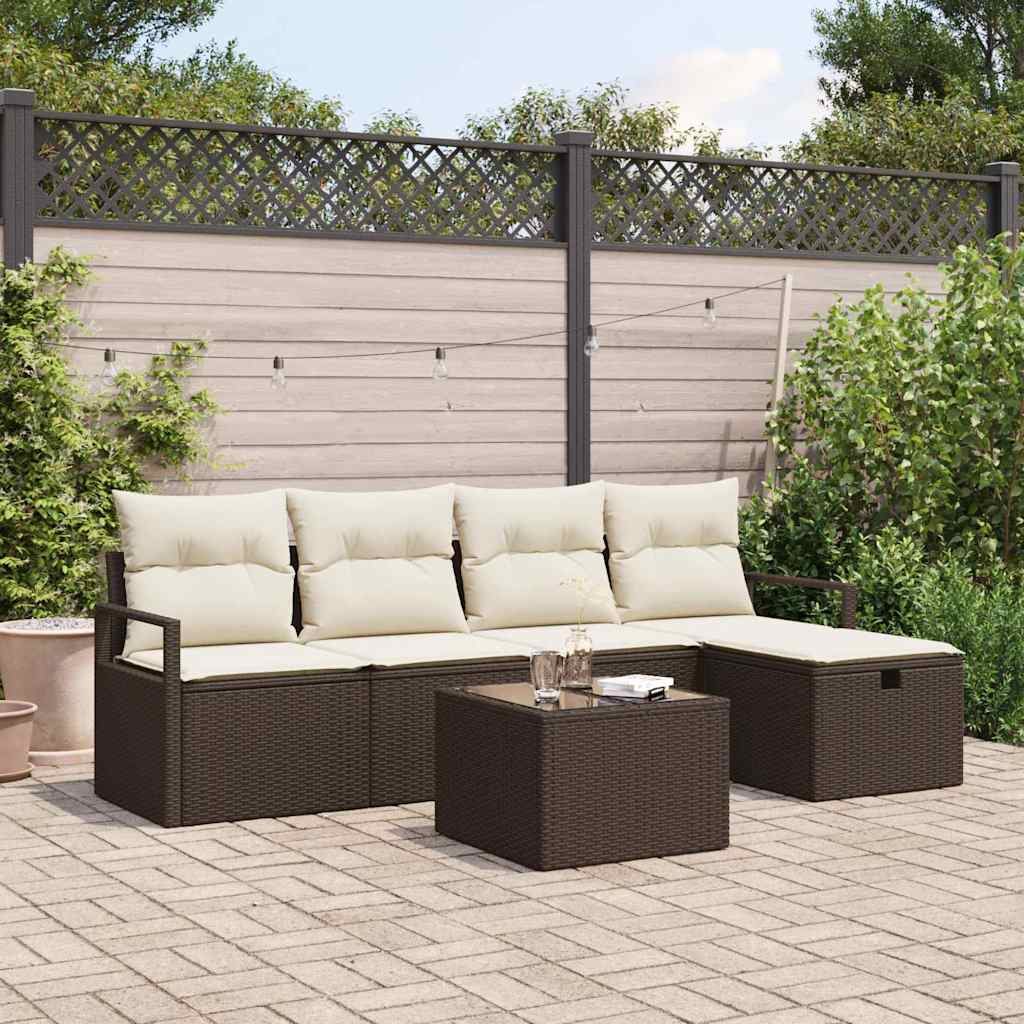 vidaXL Sofa Set mit Kissen 6 pcs Braun und Creme Poly-Rattan