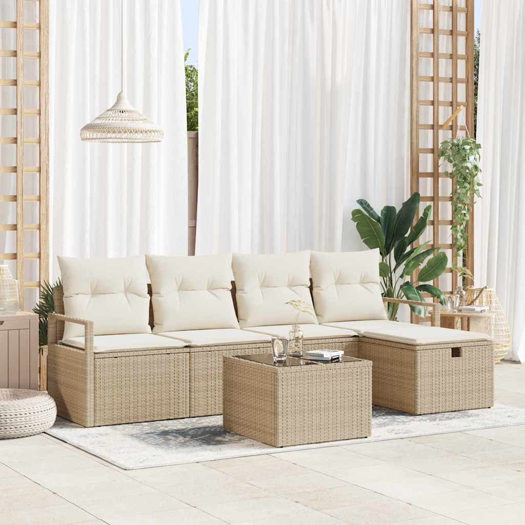 vidaXL Sofa Set mit Kissen 6 pcs Beige und Creme Poly-Rattan