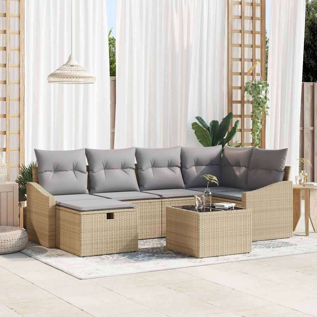 vidaXL Sofa Set mit Kissen mit Speicher Beige und Hellgrau Poly-Rattan