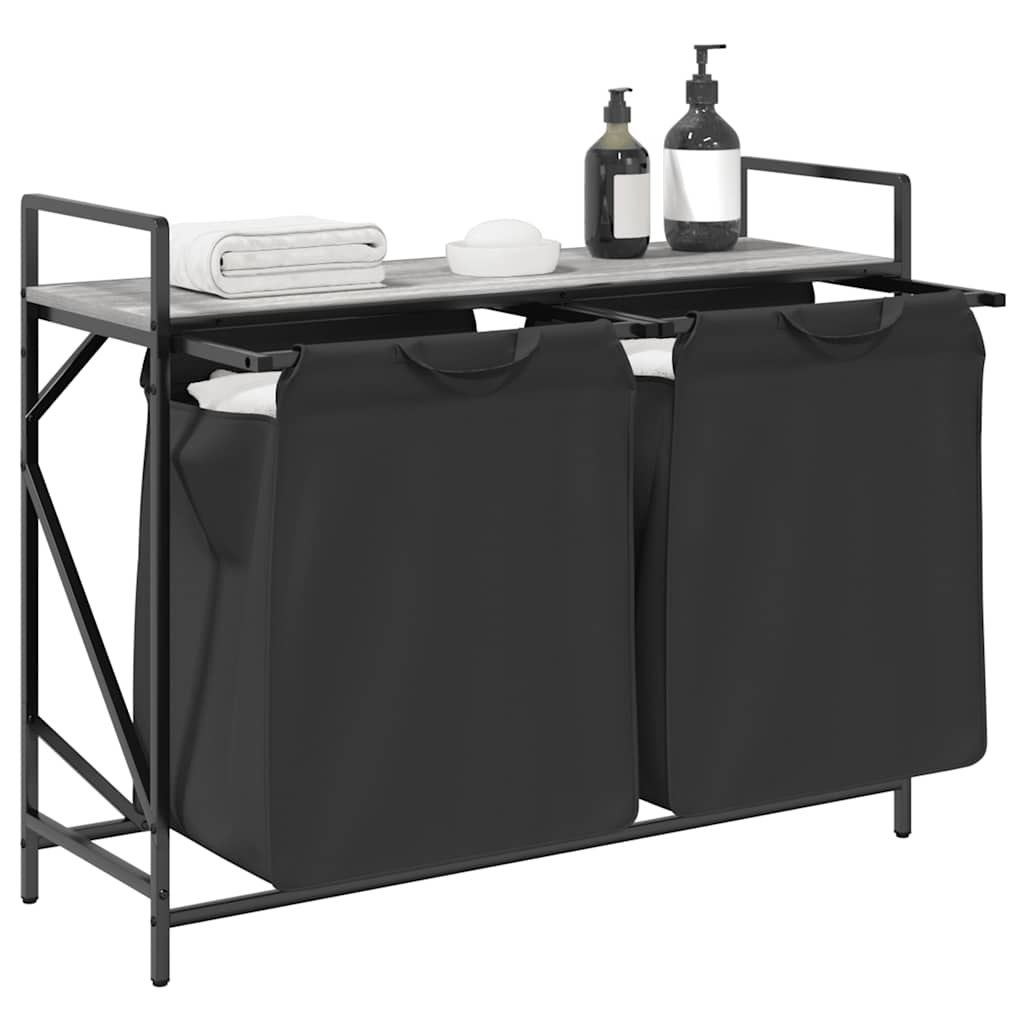 vidaXL Wäschekorb 2 Fächer mit Ablage Grau Sonoma - Image 4