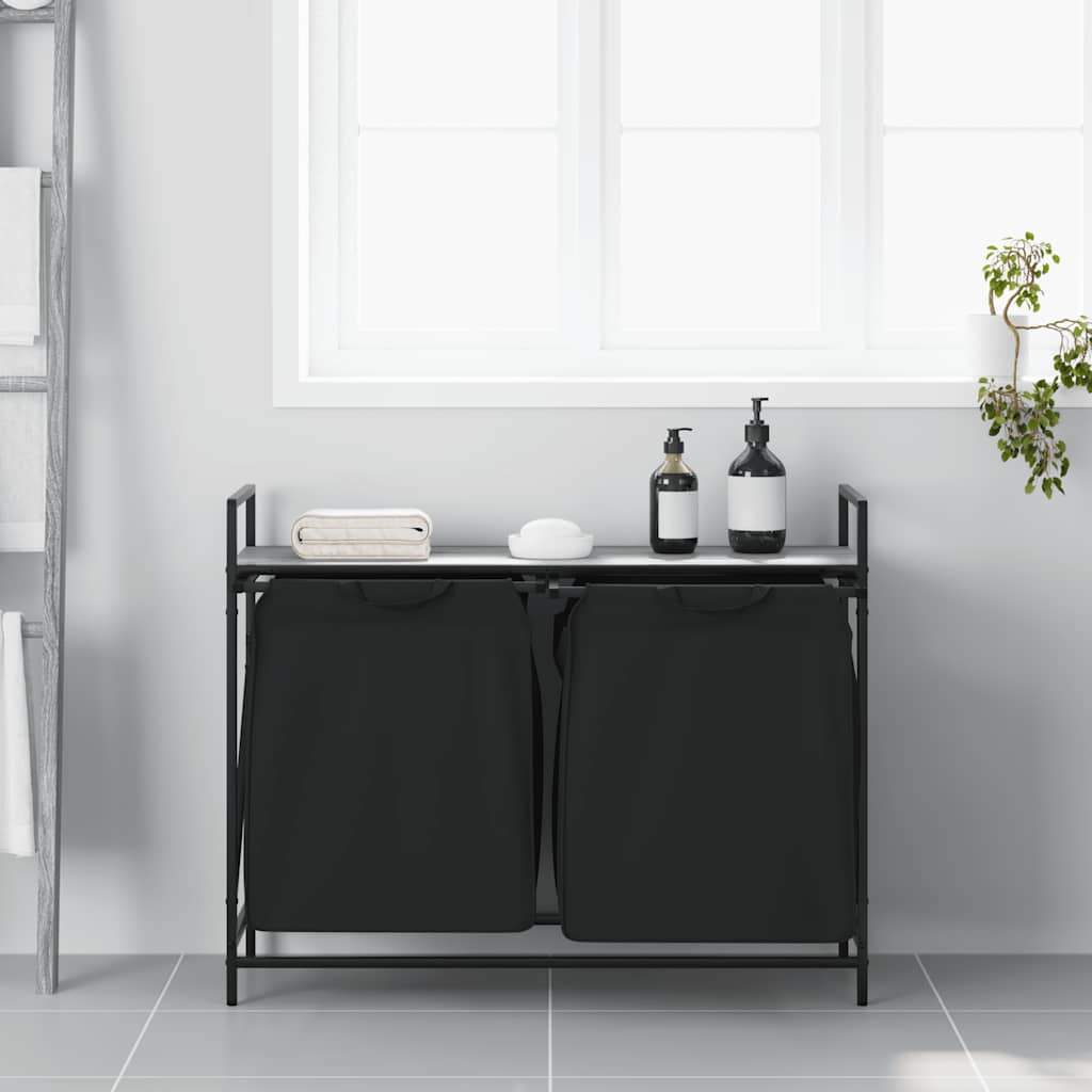 vidaXL Wäschekorb 2 Fächer mit Ablage Grau Sonoma - Image 3