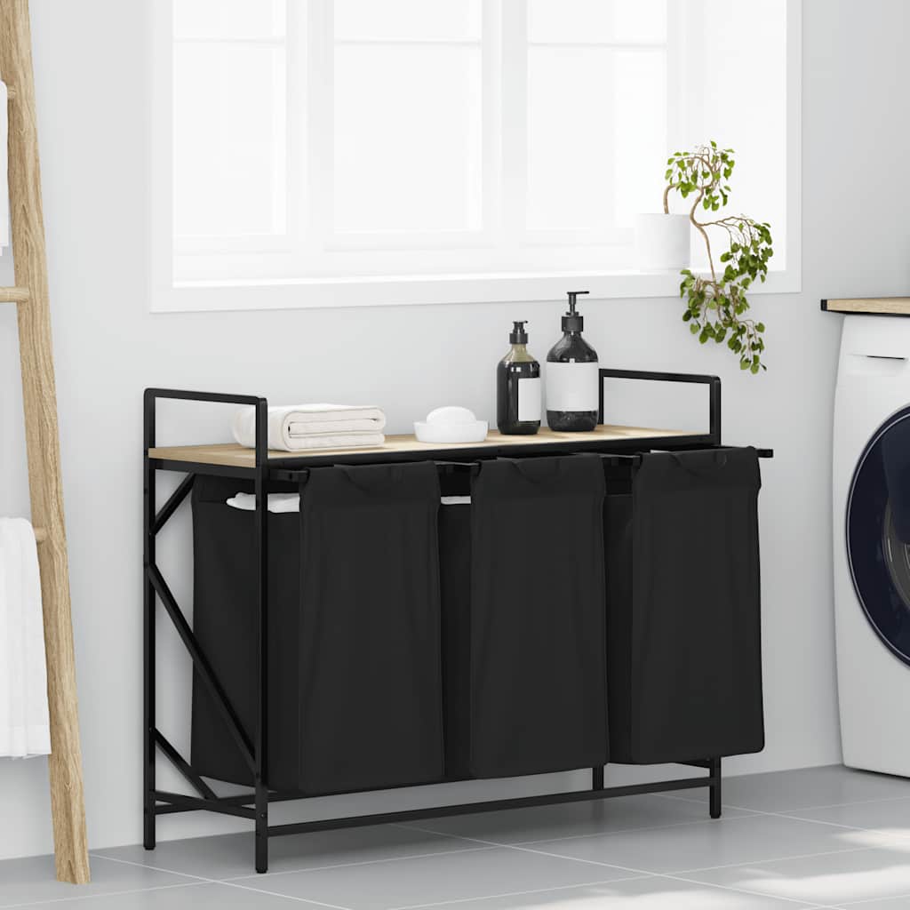 vidaXL Wäschekorb 3 Fächer mit Ablage Sonoma-Eiche
