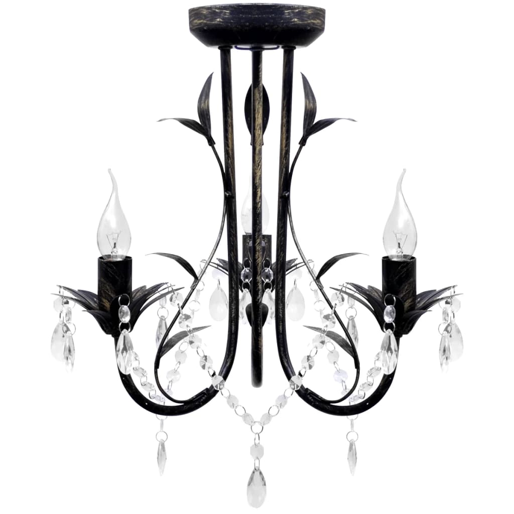 Decknlampe Art Novau mit Kristallperlen 3 x E14