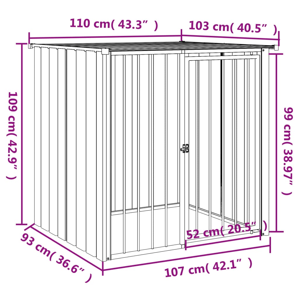 vidaXL Hundehütte mit Dach Schwarz 110x103x109 cm Verzinkter Stahl - Image 5
